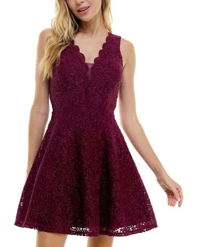 City Studios Juniors Lace Glitter Cocktail And Party Dress - Purple