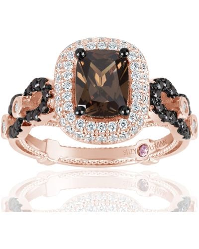 Suzy Levian Rose Sterling Silver Chocolate And White Cubic Zirconia Engagement Ring - Brown