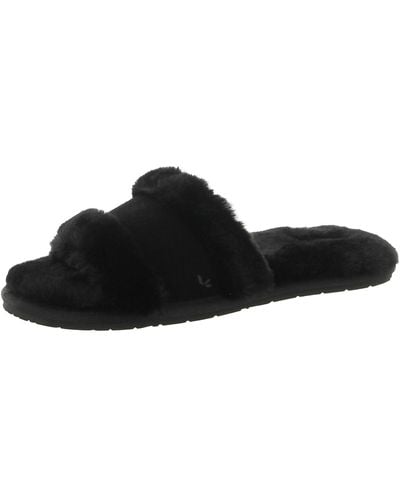 Koolaburra Milo Peep Suede Faux Fur Slide Slippers - Black
