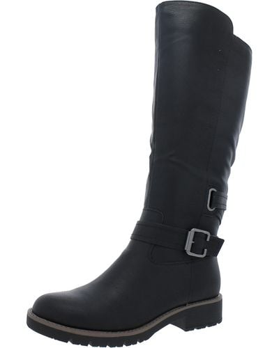 Sun & Stone Blakelyy Faux Leather Buckle Knee-high Boots - Black