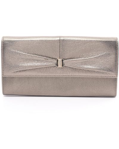 Ferragamo Vara Ribbon Bi-fold Long Wallet Leather Bronze - Gray