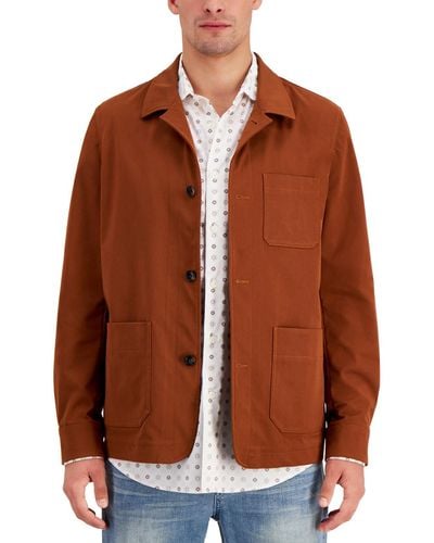 Alfani Collared Button Front Shirt Jacket - Brown
