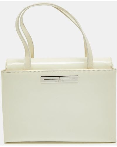 Aigner Patent Leather Logo Flap Tote - White