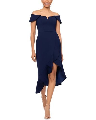 Xscape Off-the-shoulder Notch Midi Dress - Blue