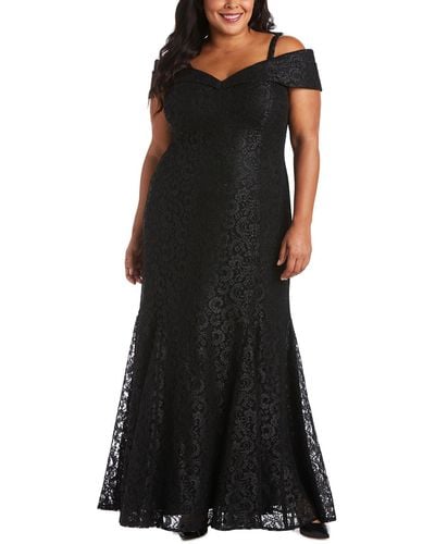 R & M Richards Empire Waist Glitter Formal Dress - Black