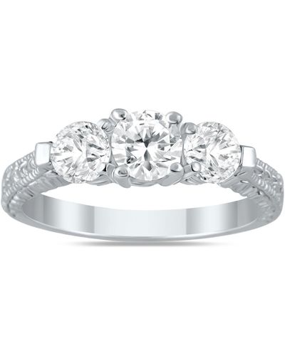 Monary 1 1/3 Carat Tw Diamond Three Stone Engagement Ring - Metallic