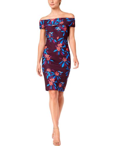 Calvin Klein Floral Off-the-shoulder Cocktail Dress - Blue