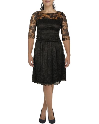 Kiyonna Plus Lace Ruched Fit & Flare Dress - Black