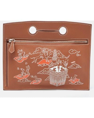 Hermès Gold Swift Leather L'epopee Backpocket Pouch - Brown