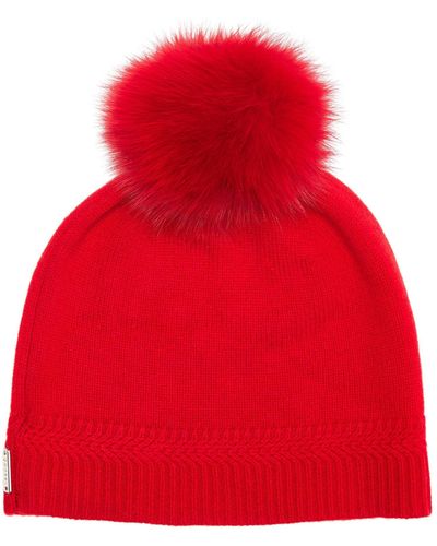 Gorski Knit Cashmere Hat With Fox Fur Pompom - Red