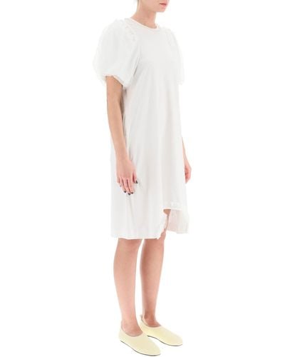 Simone Rocha Imone Rocha Cotton Dress With Tulle Sleeves And Pearls - White
