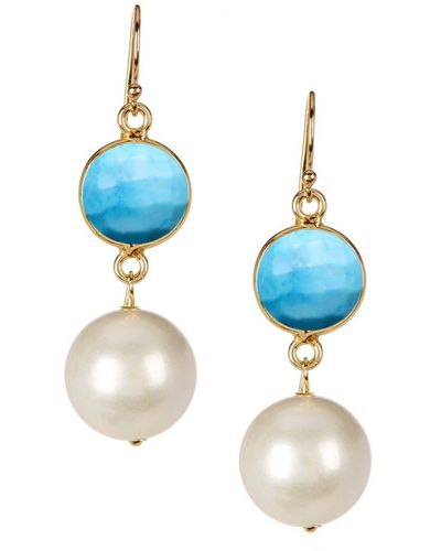 Liv Oliver 18k Gold Plated Turquoise & Pearl Drop Earrings - Blue