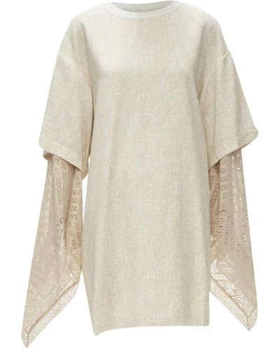 Chloé New Chloe 2019 Sandy Khaki Speckle Bohemian Crochet Sleeves Layered Dress - White