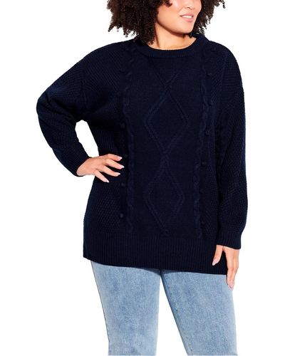 Evans Plus Knit Long Sleeves Pullover Sweater - Blue