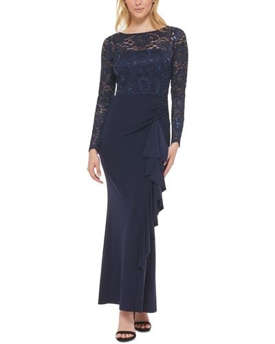 Jessica Howard Lace Sequined Evening Dress - Blue