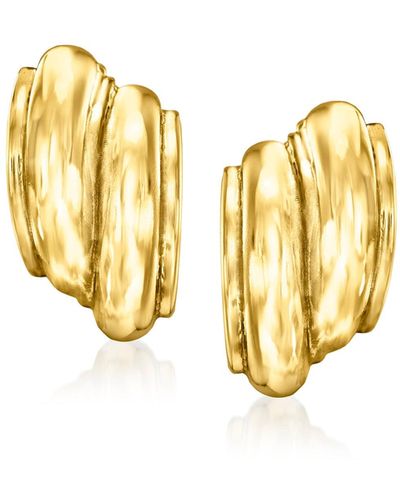 Ross-Simons Italian 18kt Gold Over Sterling Curved Ribbed Earrings - Metallic