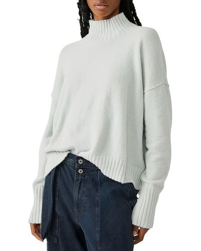 Free People Vancouver Ribbed Trim Pullover Turtleneck Sweater - Blue