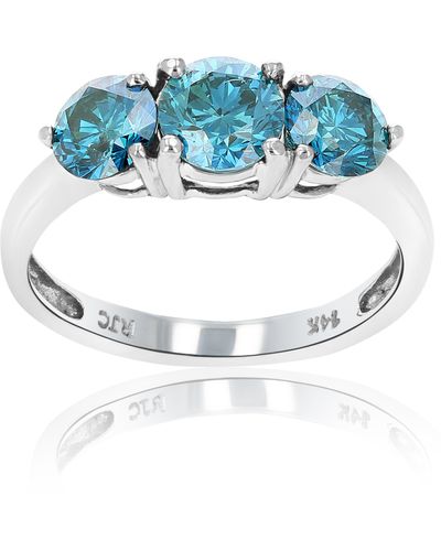Vir Jewels 2 Cttw 3 Stone Round Diamond Engagement Ring 14k White Gold Bridal Wedding - Blue