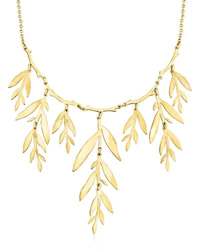 Ross-Simons Italian 18kt Gold Over Sterling Leaf Branch Necklace - Metallic