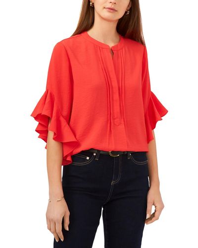 Vince Camuto Plus Split Neck Ruffled Henley - Red