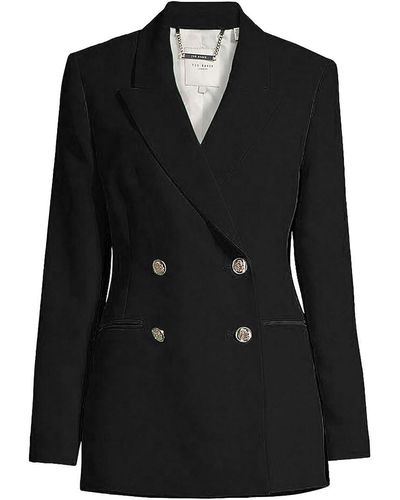 Ted Baker Solid Llayla Double Breasted Embossed Button Blazer Jacket - Black