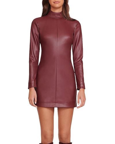 STAUD Faux Leather Short Mini Dress - Red