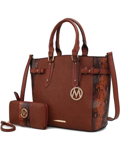 MKF Collection by Mia K Joelle Faux-snake Embossed Tote Bag With Matching Wallet By Mia K. - Brown