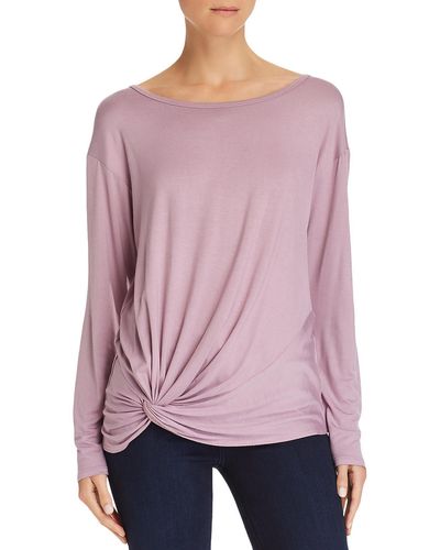 Aqua Knot-front Long Sleeves Pullover Top - Purple