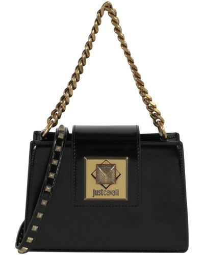 Just Cavalli Square Tiger Buckle With Gold Chain Shoulder Bag - Black