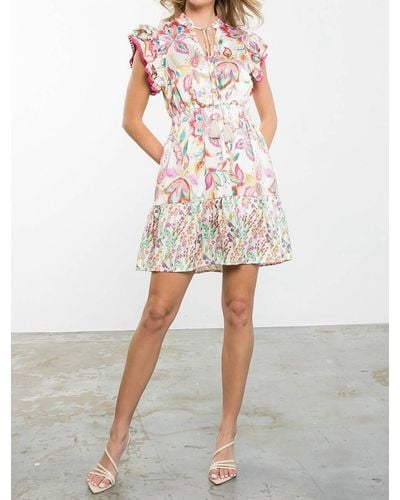 Thml Ruffle Sleeve Floral Paisley Dress - White