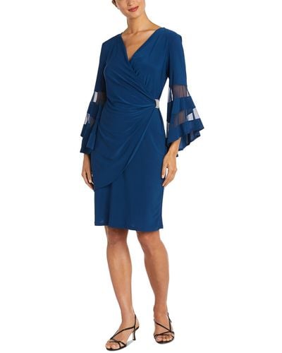 R & M Richards Embellished Illusion Cocktail And Party Dress - Blue