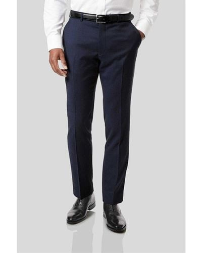 Charles Tyrwhitt Slim Fit Stripe Birdseye Travel Wool Suit Trouser - Blue
