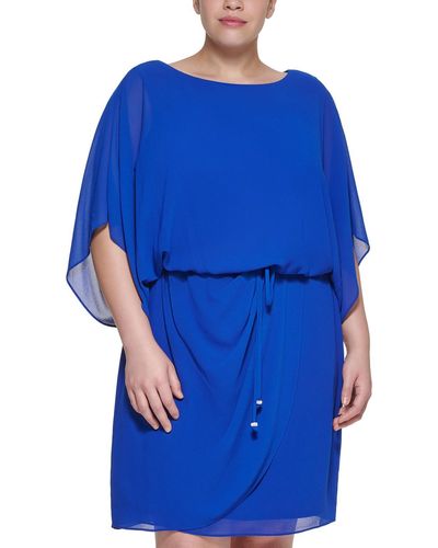 Jessica Howard Plus Belted Draped Midi Dress - Blue