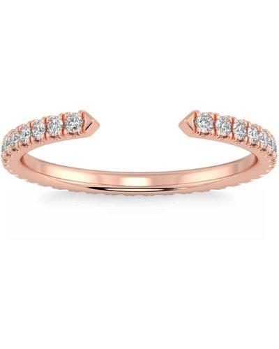 Pompeii3 1/2ct Pave Diamond Open Wedding Ring 14k Gold Stackable Band Lab Grown - Pink