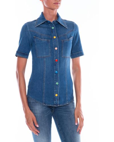 Love Moschino Denim Short Sleeve With Colored Snaps - Blue