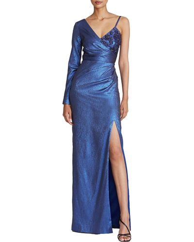 THEIA Metallic Maxi Evening Dress - Blue