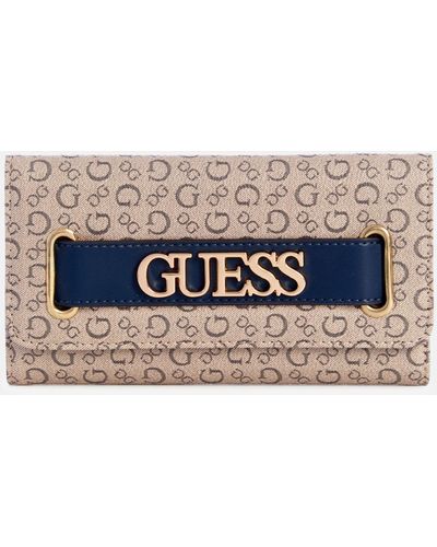 Guess Factory Creswell Logo Slim Clutch Wallet - Blue
