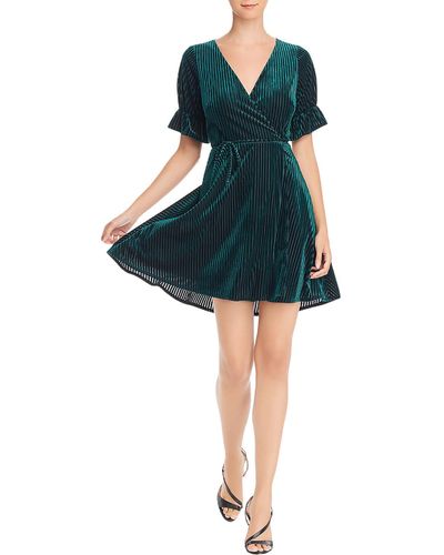 Aqua Velvet Striped Wrap Dress - Blue