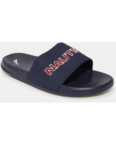 Nautica Logo Embossed Slide Sandals - Blue