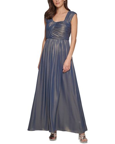 DKNY Shimmer Ruched Evening Dress - Blue