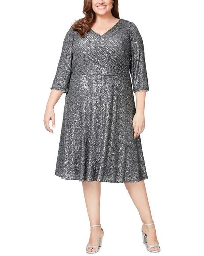 Alex Evenings Sequined Below Knee Cocktail And Party Dress - Gray