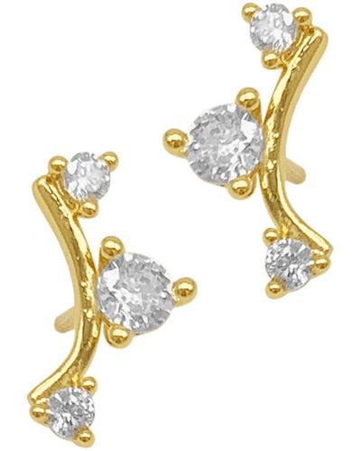 Adornia 14k Gold Plated Studded Climber Earrings - Metallic