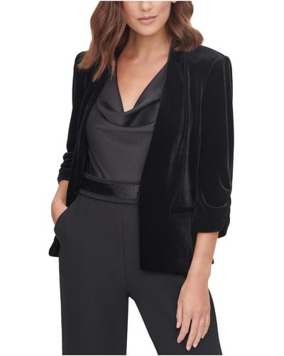 Eliza J Velvet Workwear Open-front Blazer - Black