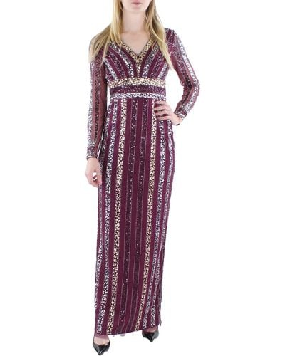 Adrianna Papell Sequined Maxi Evening Dress - Purple