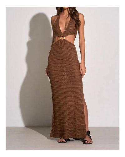 Elan Crochet Maxi Halter Cut Out Dress - Brown