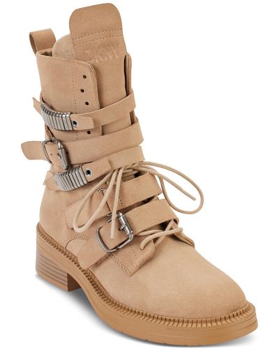 DKNY Ita Suede Strappy Combat & Lace-up Boots - Natural