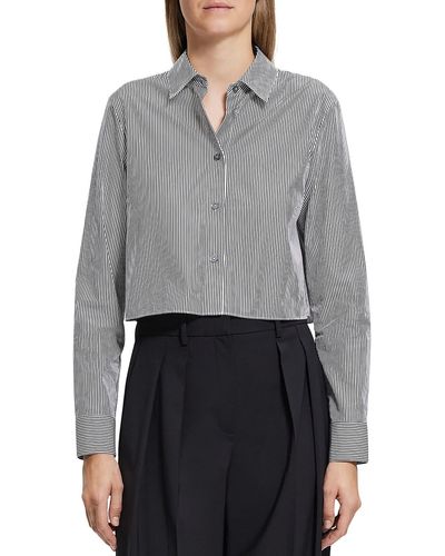 Theory Pinstripe Button-down Cropped - Gray