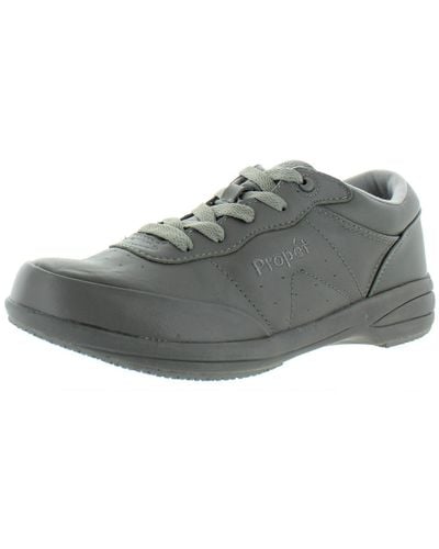 Propet Washable Walker Leather Lace Up Walking Shoes - Gray
