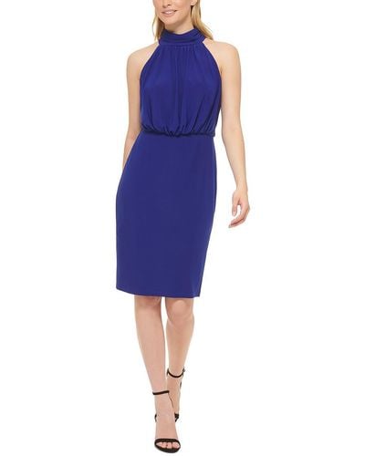 Jessica Howard Petites Blouson Knee Halter Dress - Blue