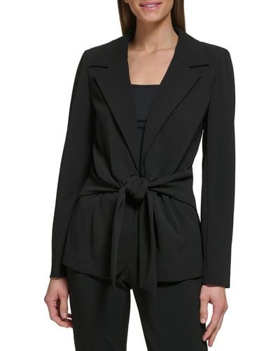 DKNY Peak Lapel Tie Front Suit Jacket - Black